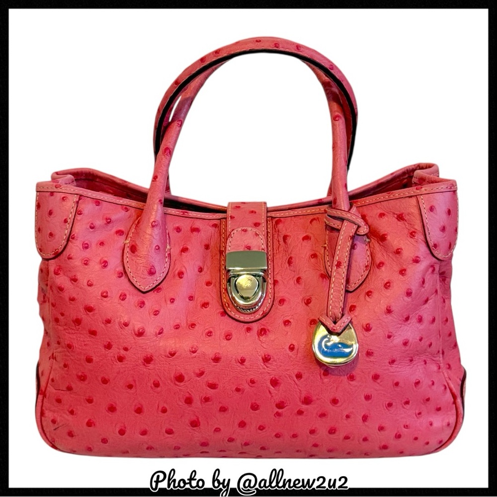SALE USE BUY NOW Dooney & Bourke Double Handle Ostrich Pattern Pink Satchel - Picture 3 of 16